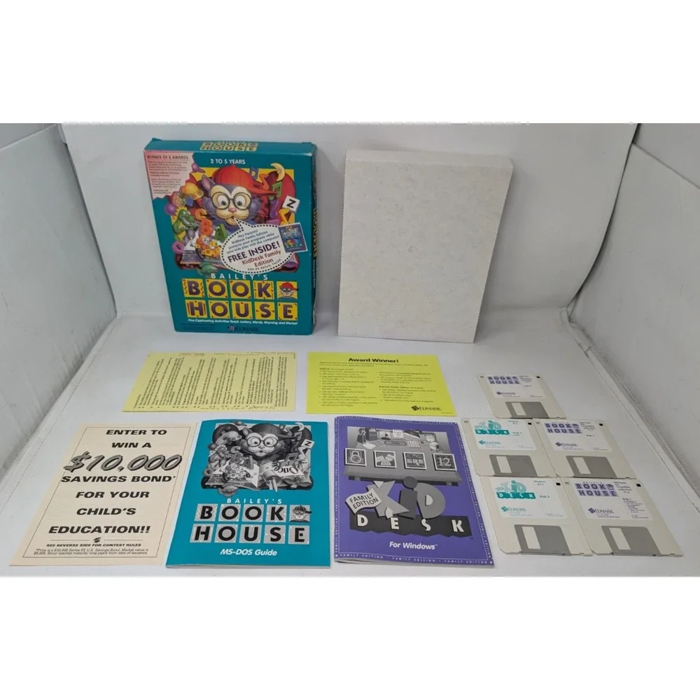 Vintage Bailey's Book‎ House Edmark Kid's PC Game Big Box Floppy Complete 90s